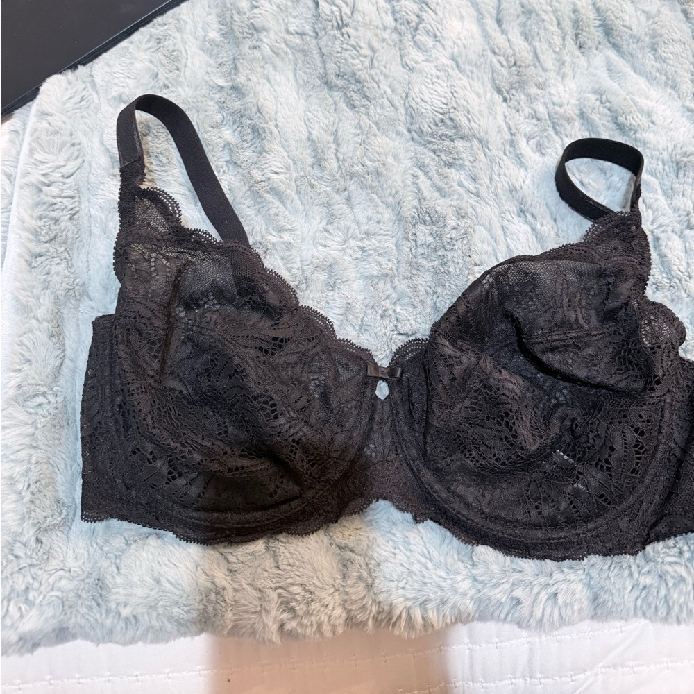 Paramour Peridot Black Lace Underwire Bra Size 36DDD